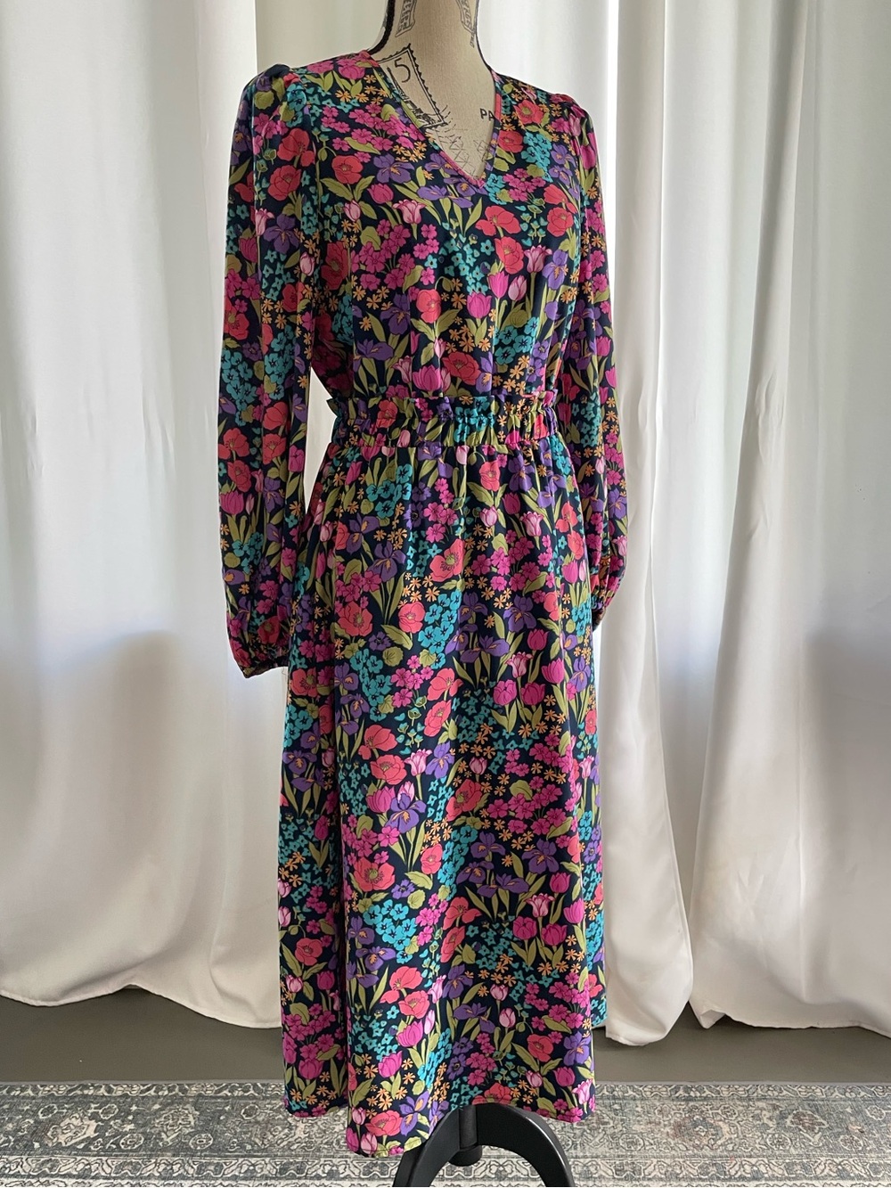 Two Piece Long Sleeve Midi Dress in Multi-Color Floral